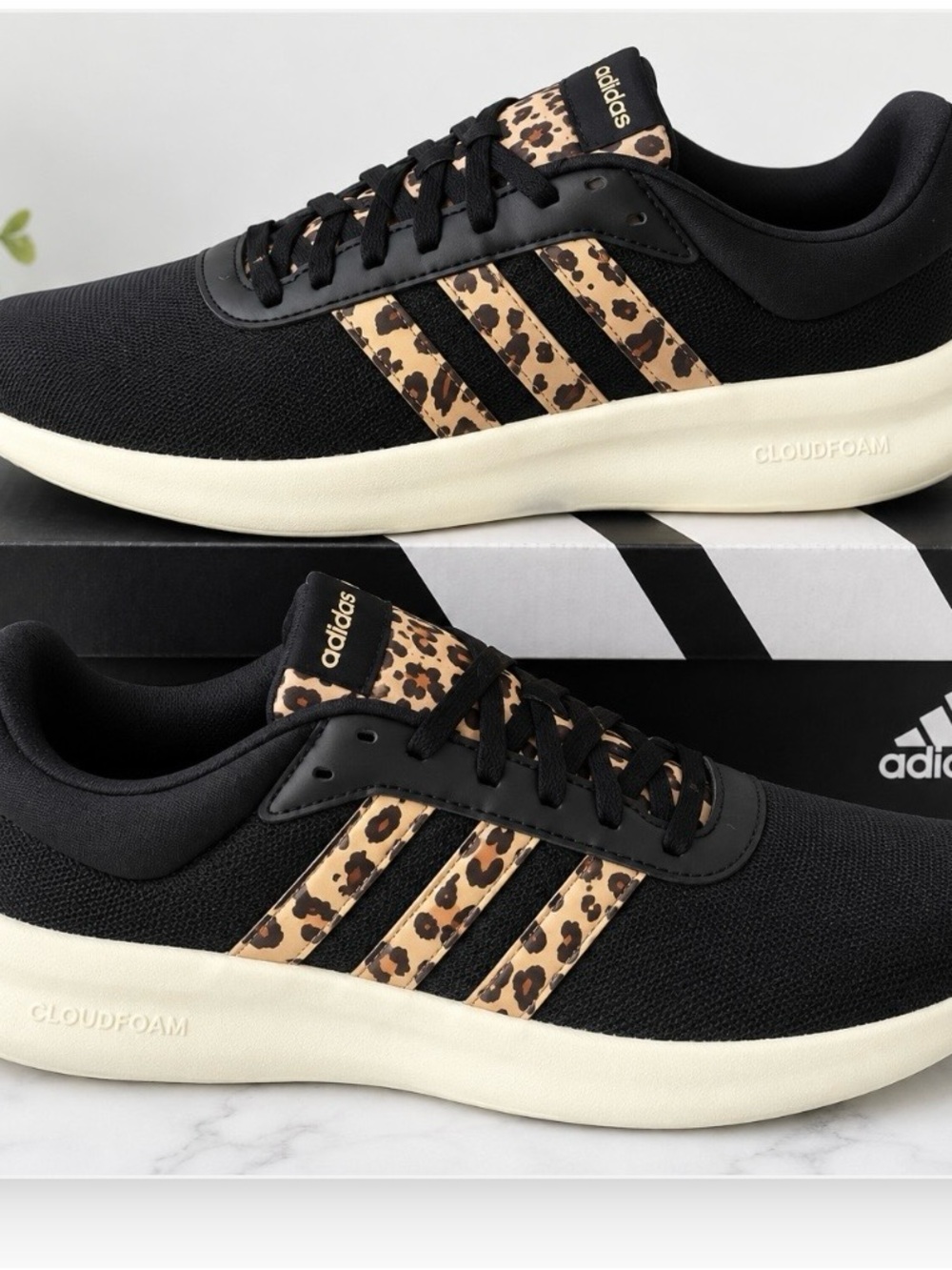 adidas Black Sneakers with Leopard-Print Stripes